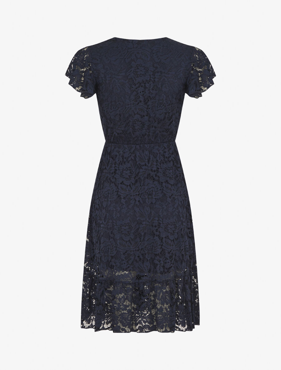 Robe mi-longue en dentelle - Marine - 2