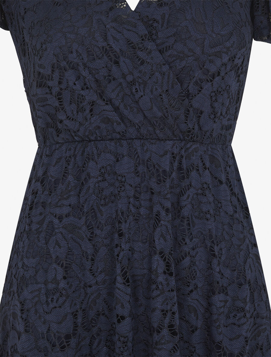 Robe mi-longue en dentelle - Marine - 3