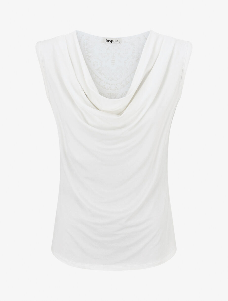 Top sans manches col bénitier et dos en dentelle - Blanc - 1