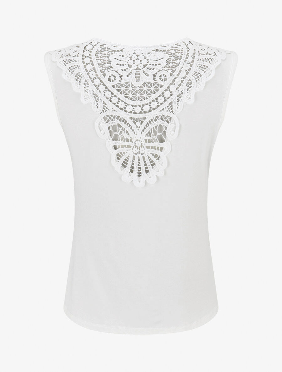 Top sans manches col bénitier et dos en dentelle - Blanc - 2