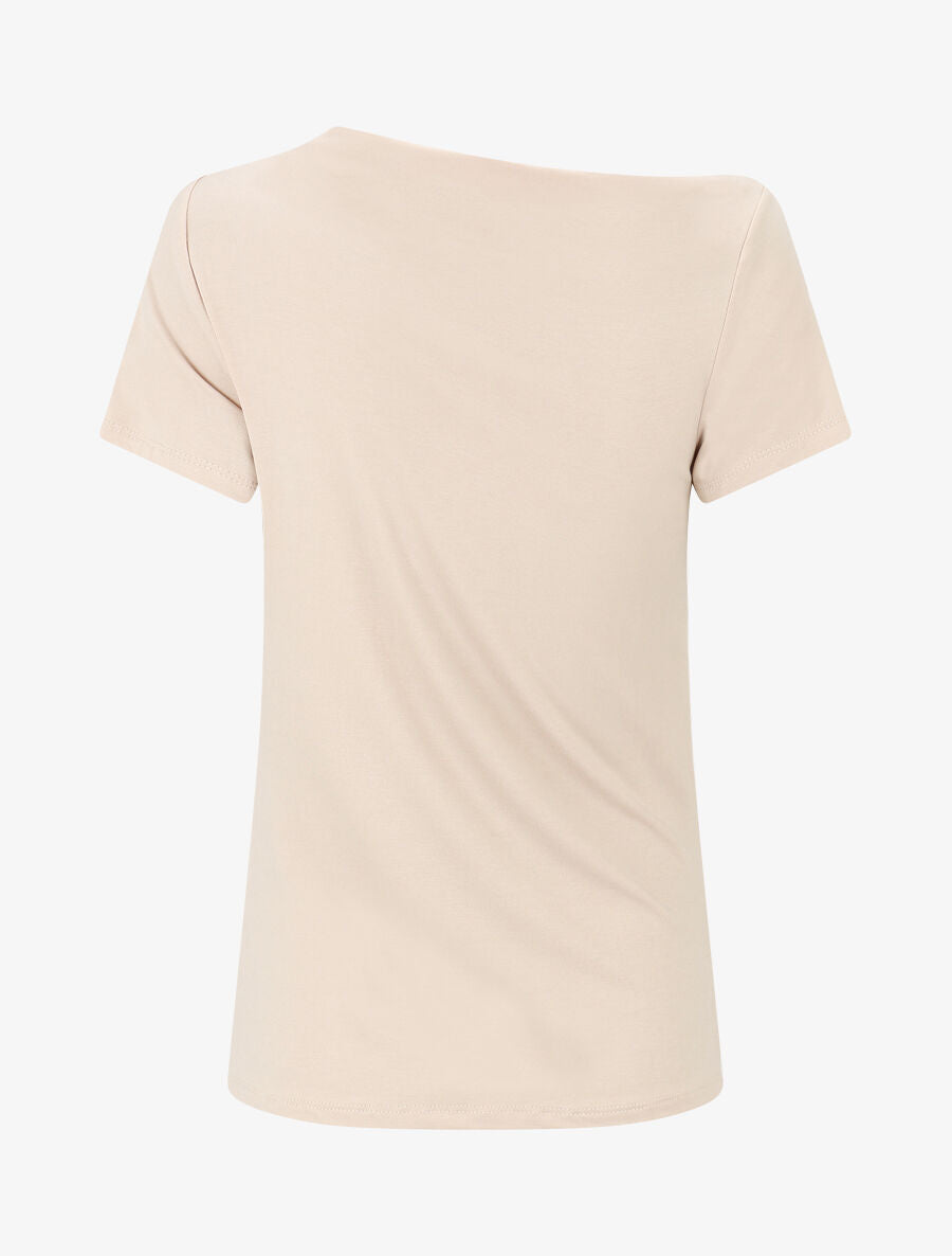 Top drapé à manches courtes asymétriques - Beige - 2