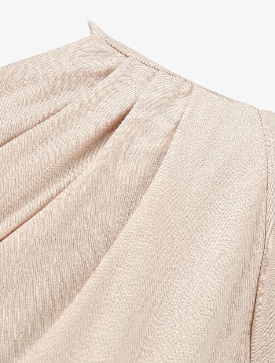Top drapé à manches courtes asymétriques - Beige - 3
