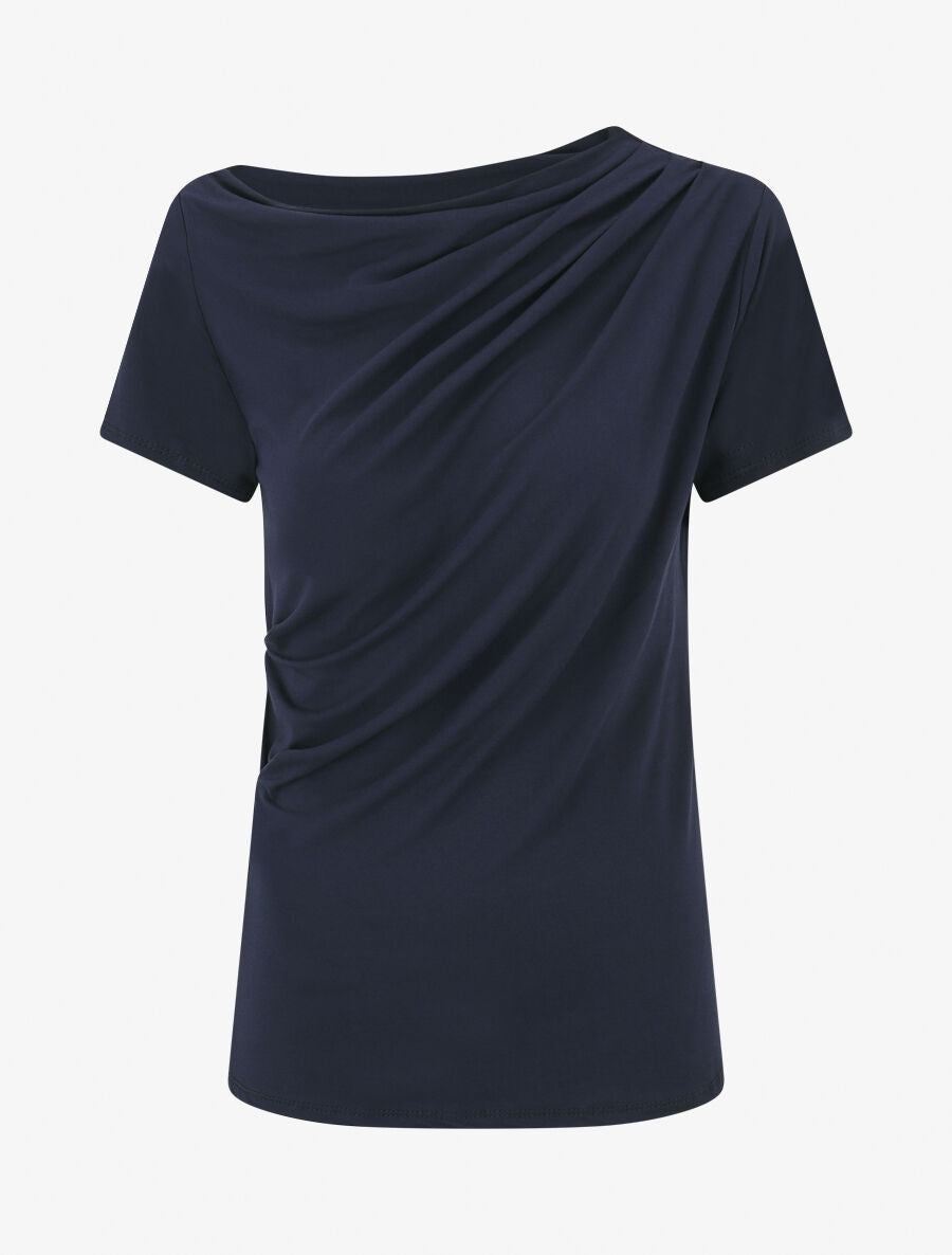 Top drapé à manches courtes asymétriques - Marine - 1