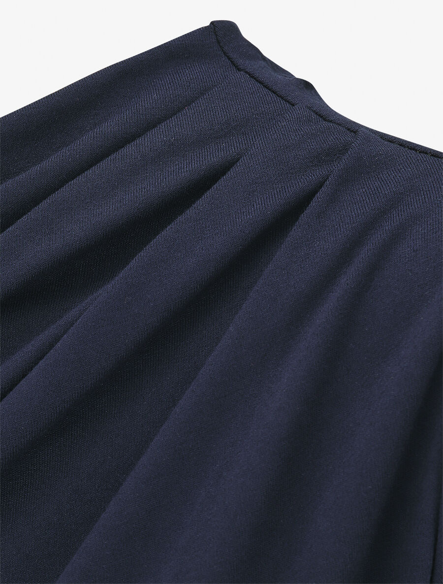 Top drapé à manches courtes asymétriques - Marine - 3