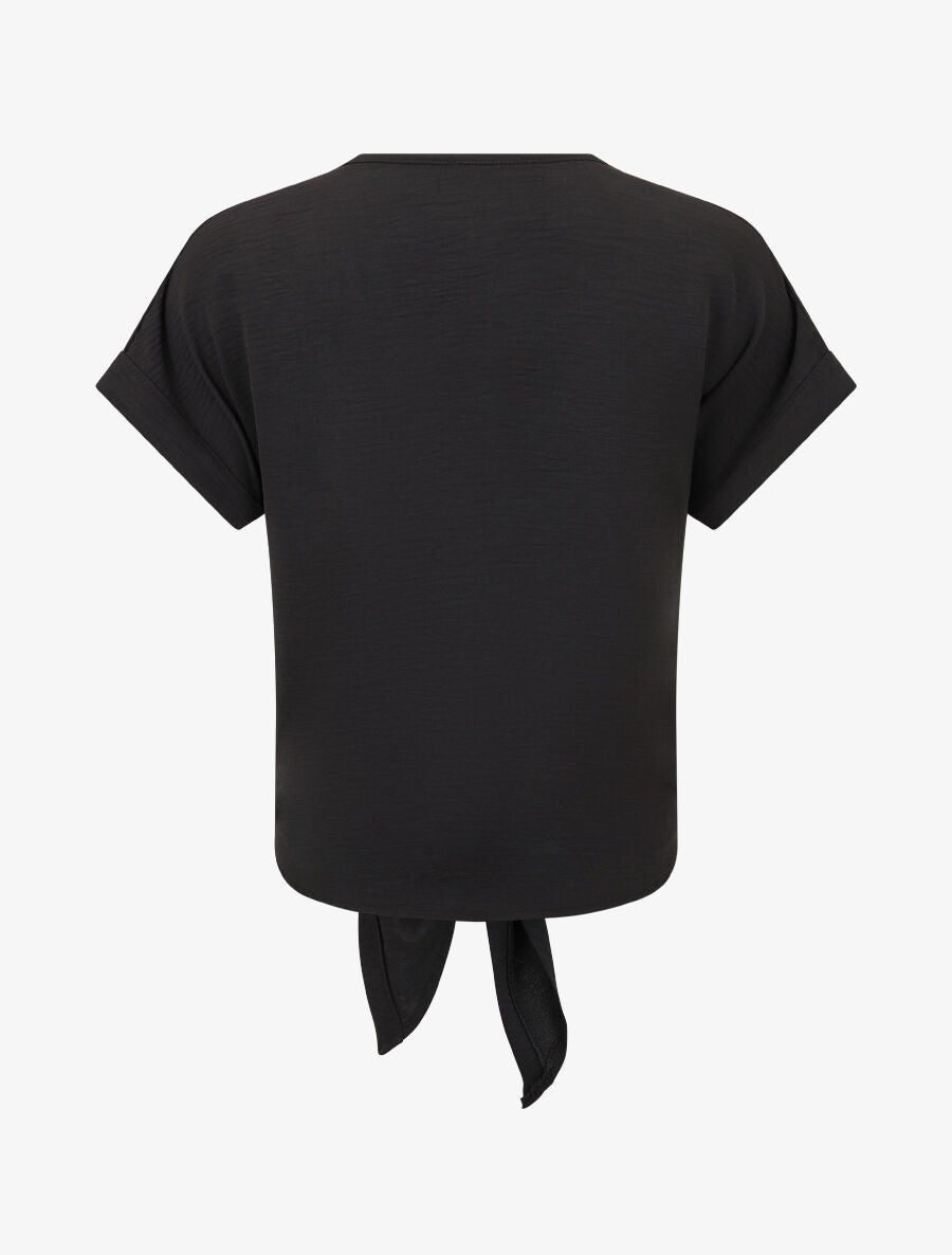 Blouse unie à nouer et détail broderies - Noir - 2