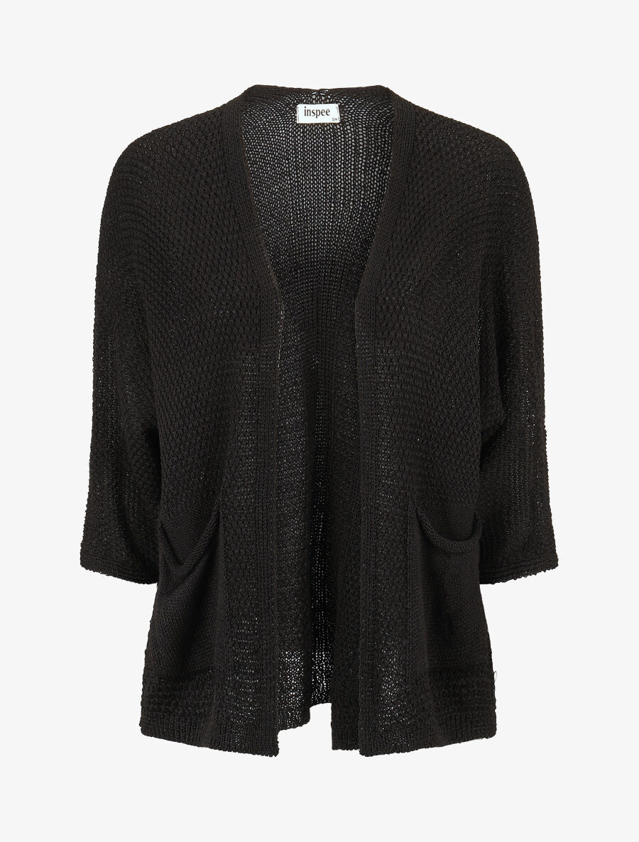 Gilet uni en maille ajourée - Noir - 1