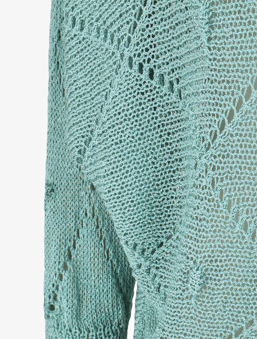 Pull en maille ajourée à motif quadrillé - Turquoise - 3