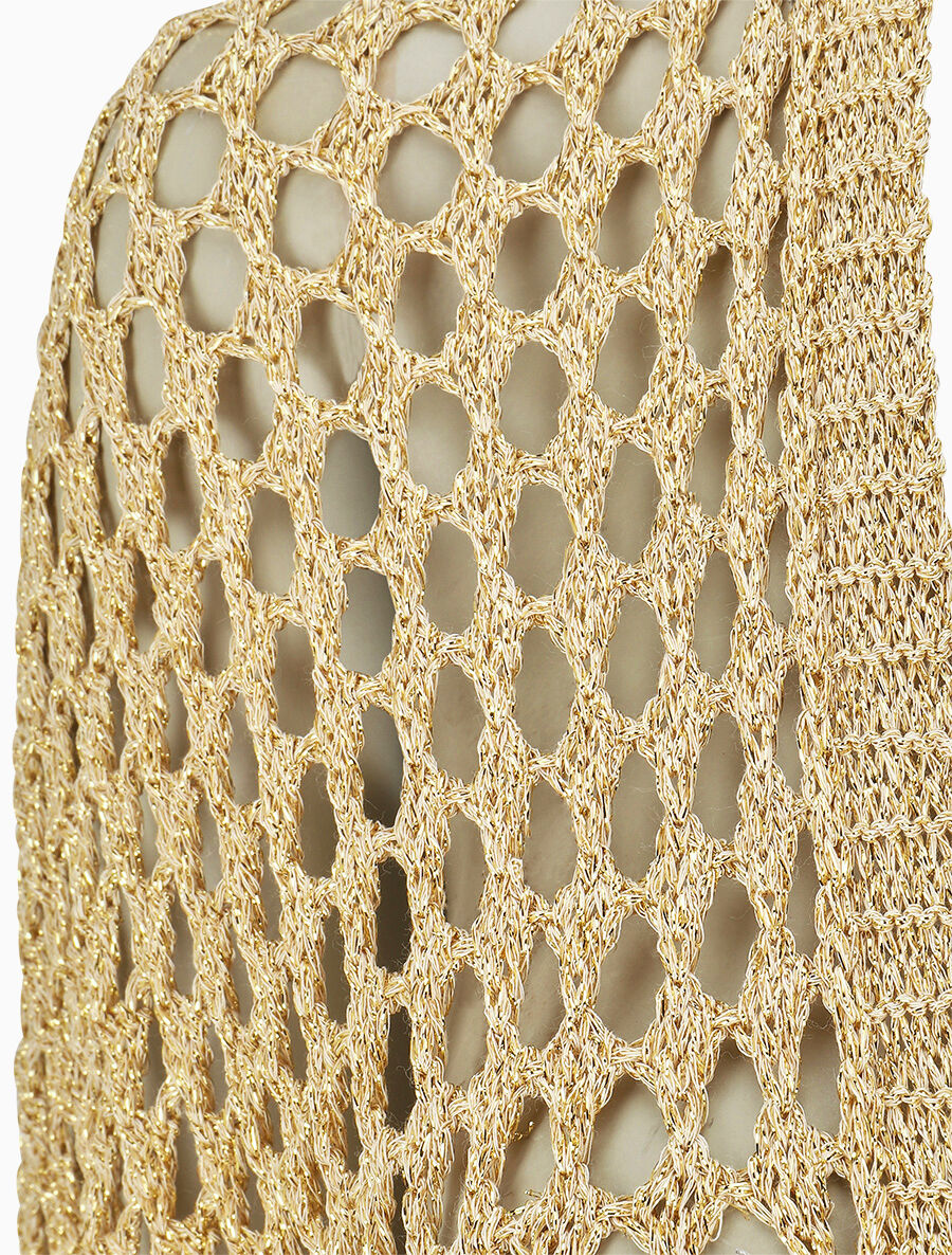 Gilet long en maille ajourée irisée - Or - 3