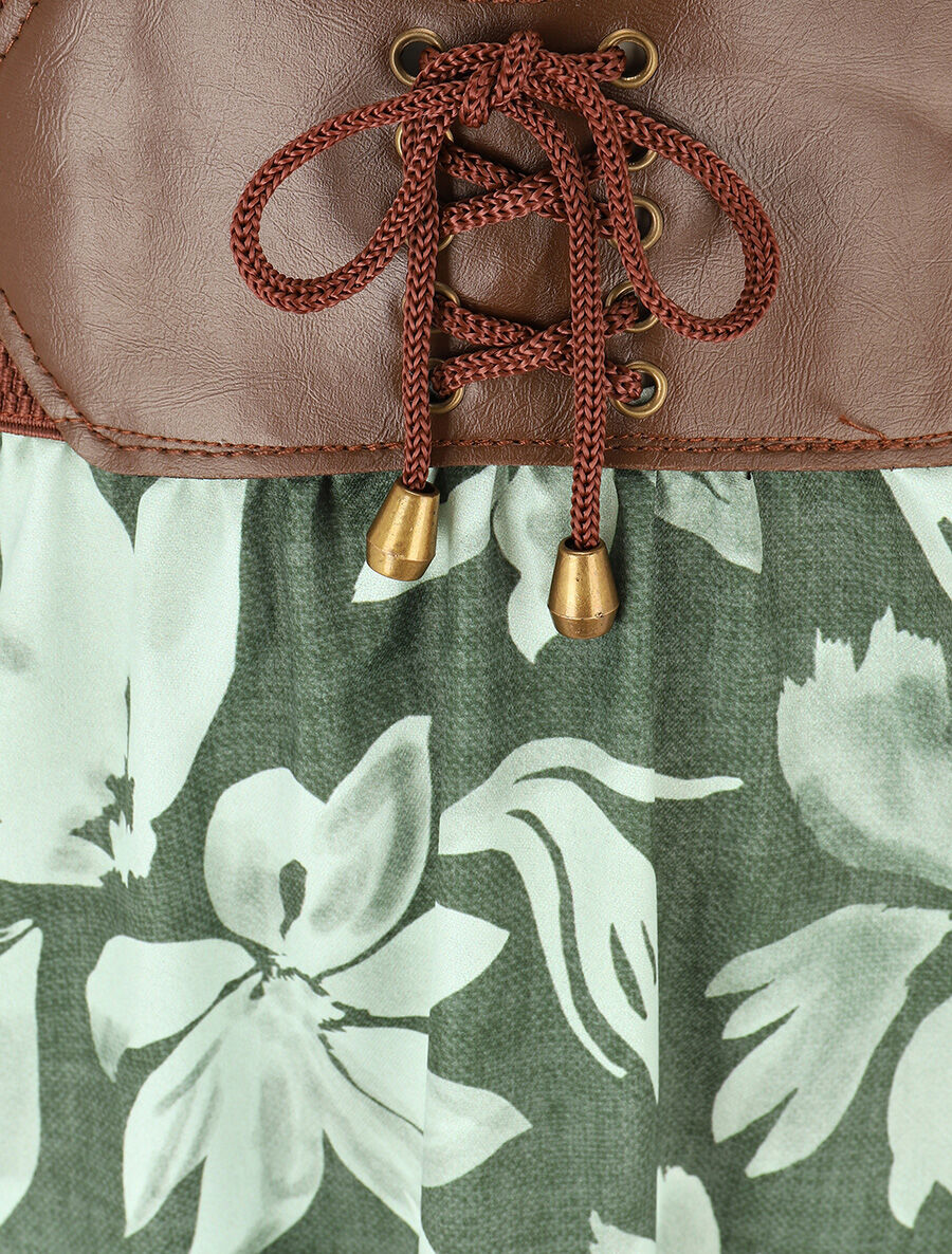 Jupe longue évasée imprimé floral - Kaki - 3
