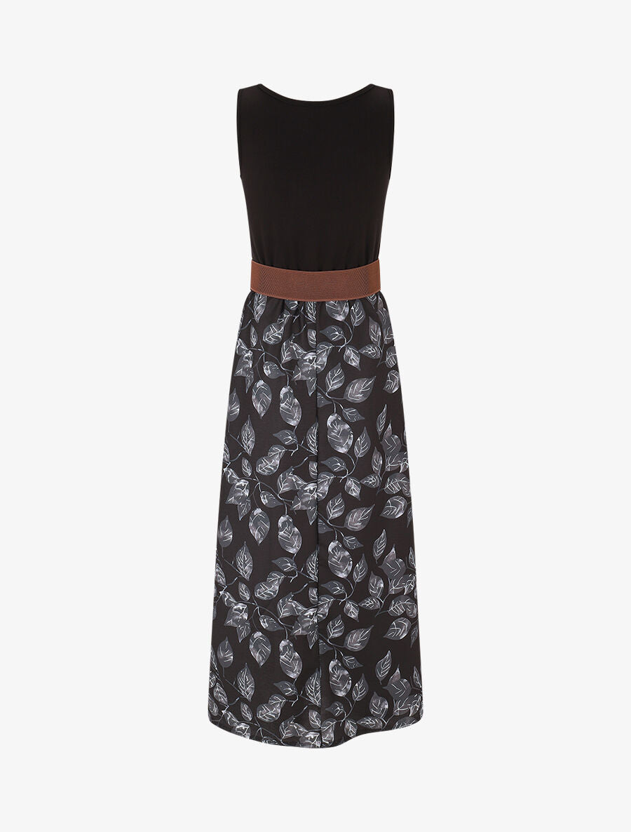 Robe bicolore imprimé feuillage - Noir - 2