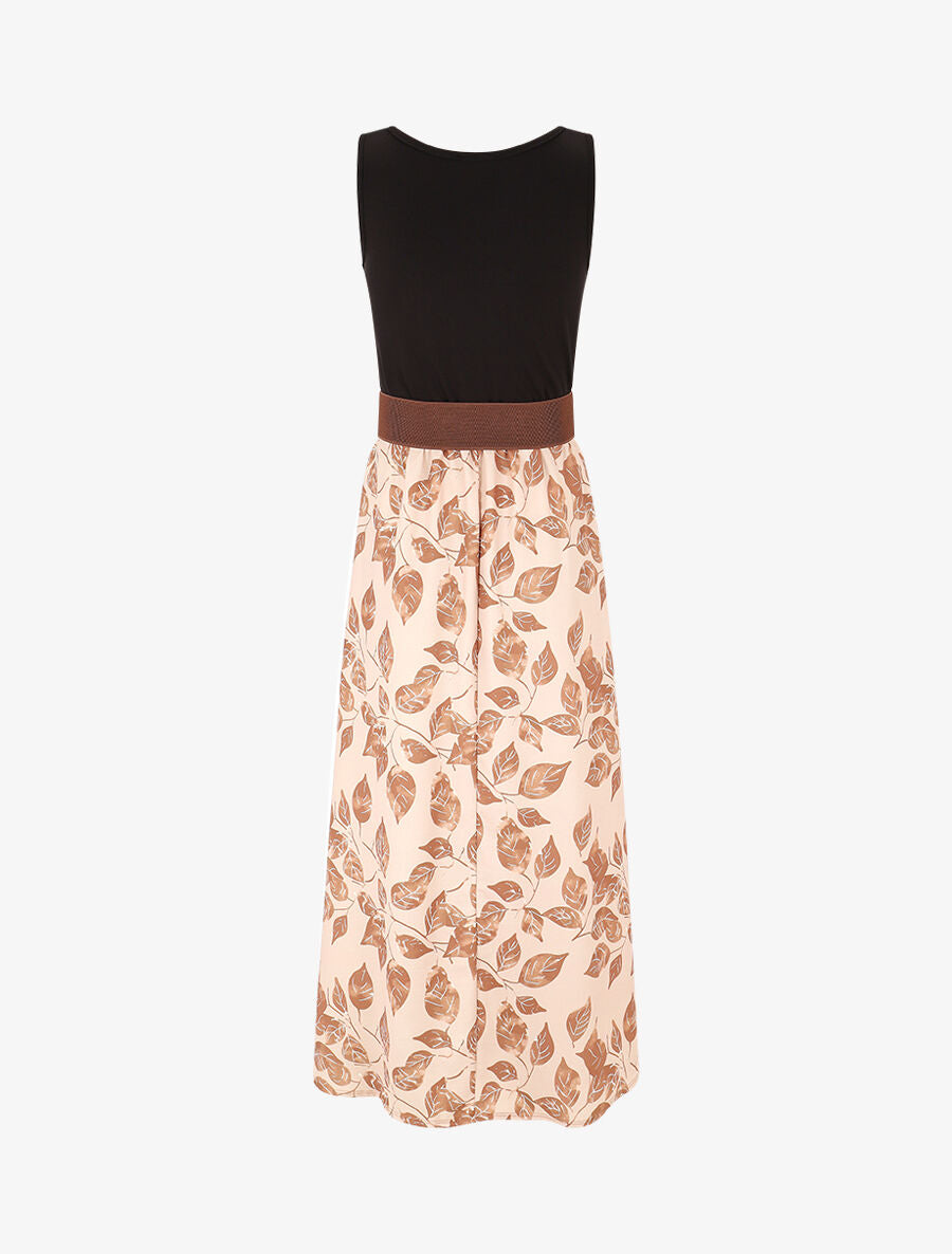 Robe bicolore imprimé feuillage - Camel - 2