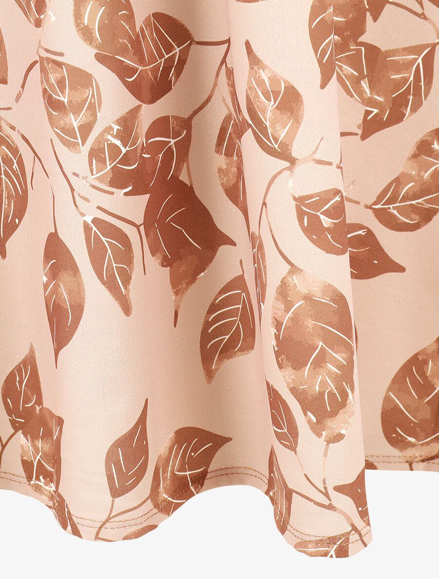 Robe bicolore imprimé feuillage - Camel - 3