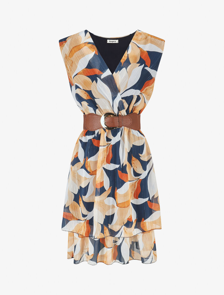 Robe irisée sans manches à imprimé floral - Marine - 4