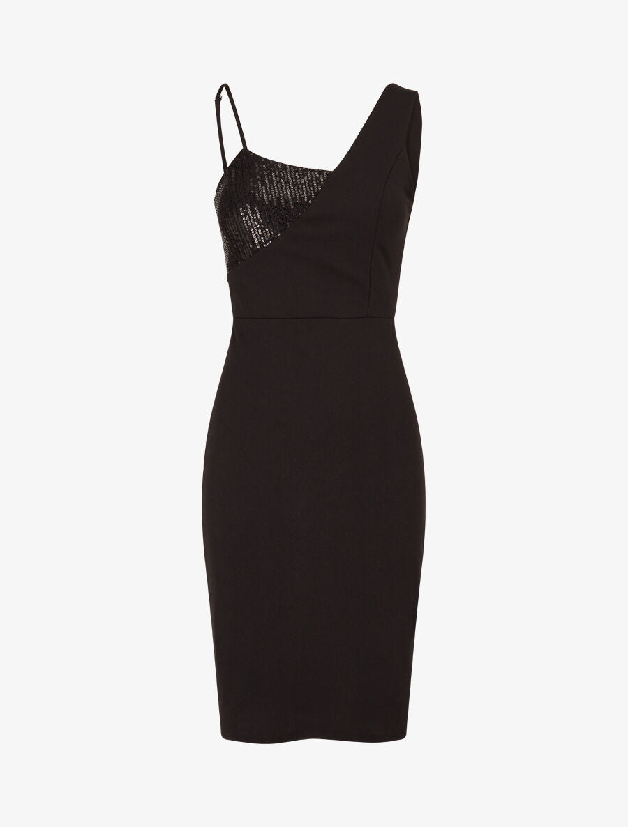 Robe moulante à côté incrusté de sequins - Noir - 5