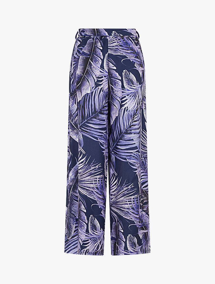 Pantalon ample à imprimé tropical - Marine - 4