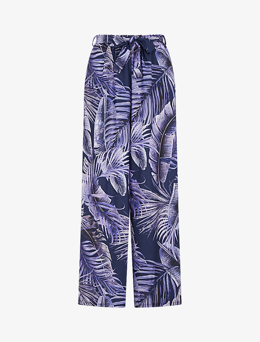Pantalon ample à imprimé tropical - Marine - 2