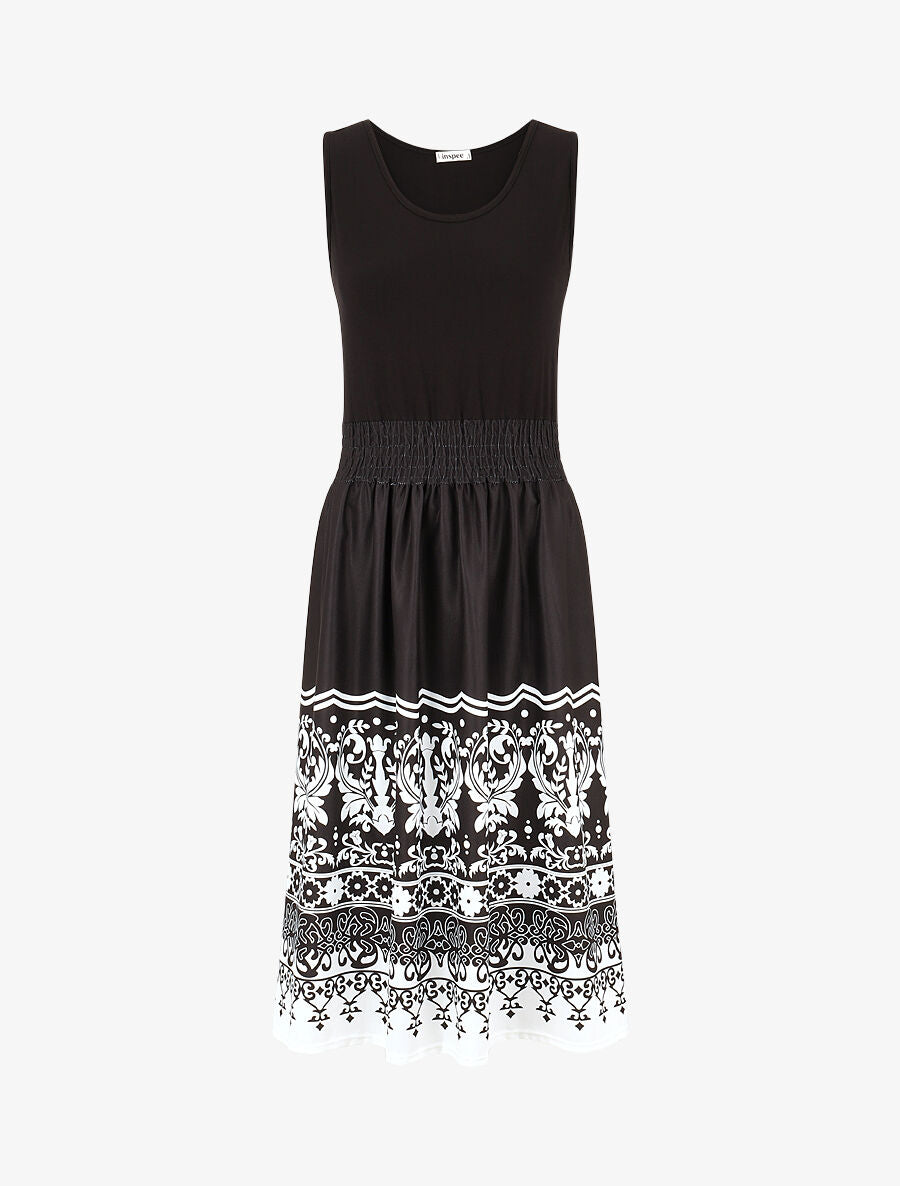 Robe midi évasée sans manches imprimé floral - Noir - 1