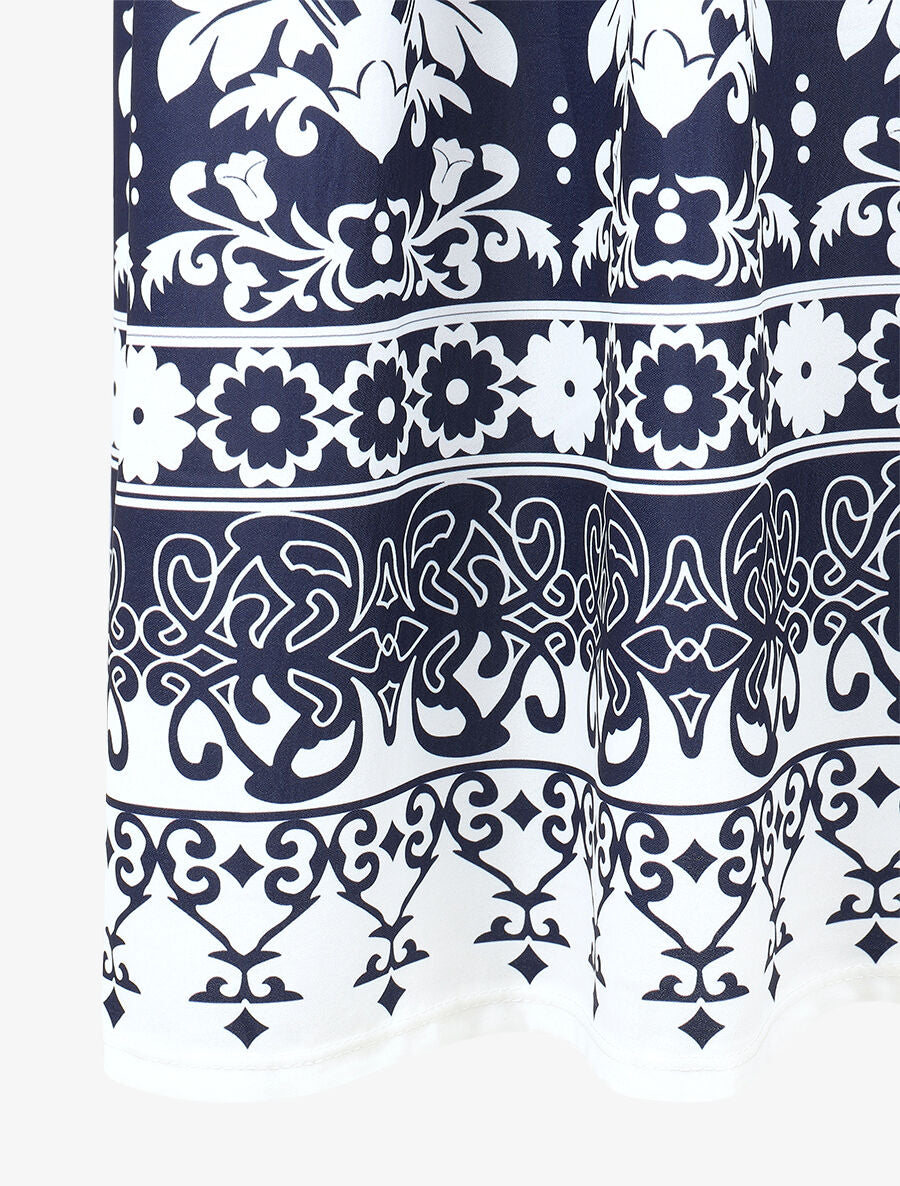 Robe midi évasée sans manches imprimé floral - Marine - 3