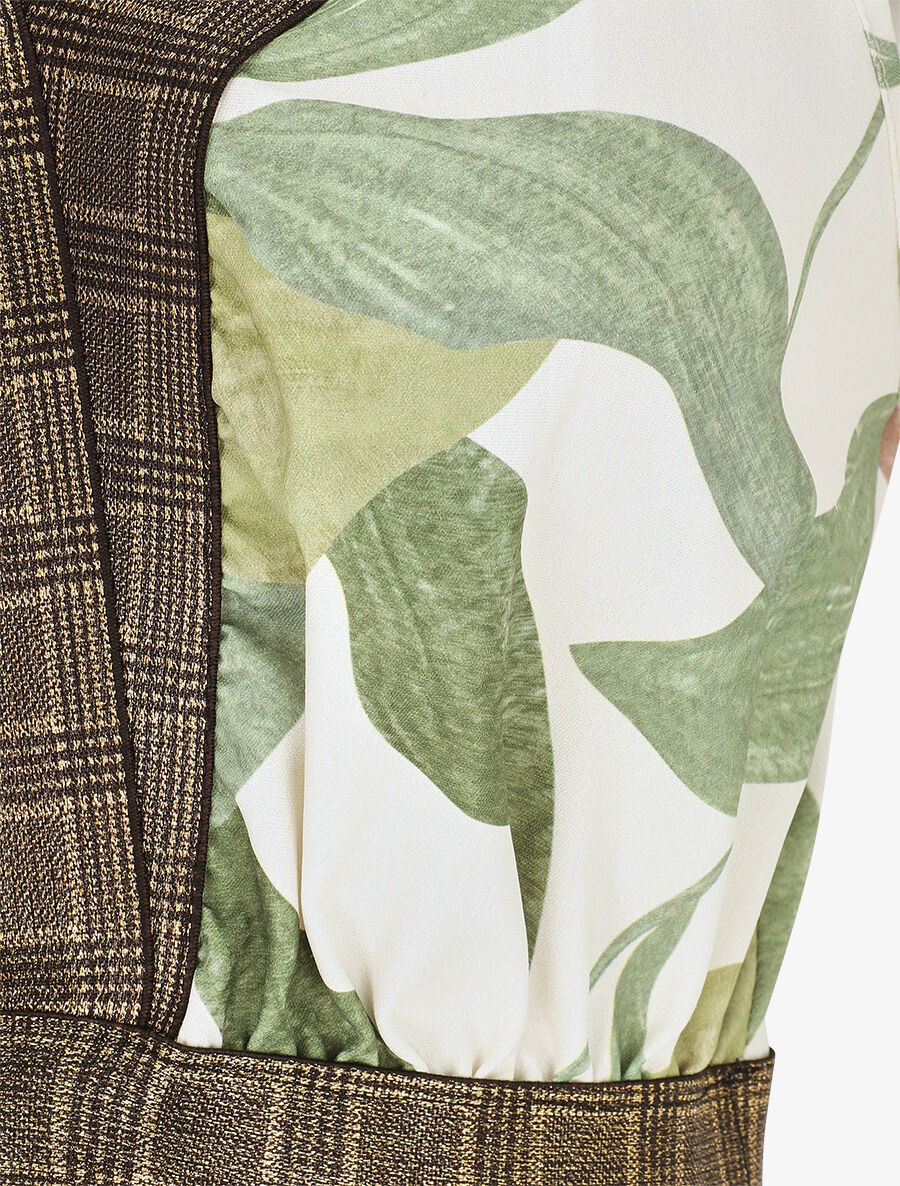 Robe longue à détail irisées et imprimé feuilles - Kaki - 3