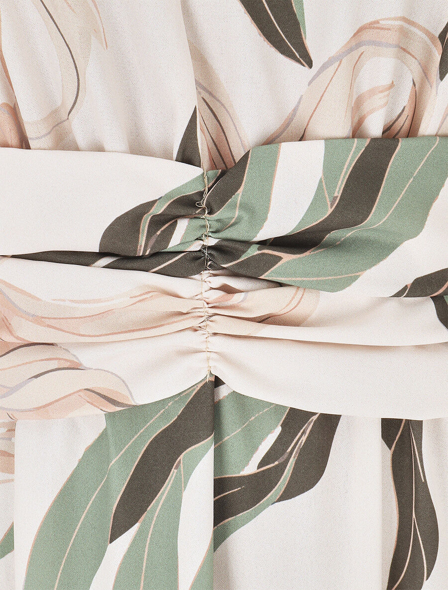 Robe longue élastiquée imprimé floral - Beige - 3