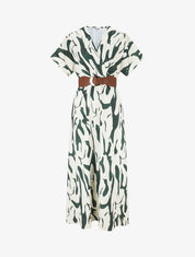 Robe longue à cache-coeur imprimé abstrait - Kaki - 1