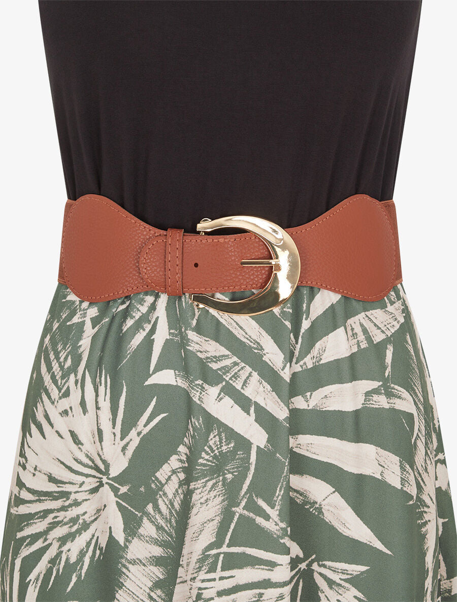 Robe longue à bretelles brodées imprimé tropical - Kaki - 3