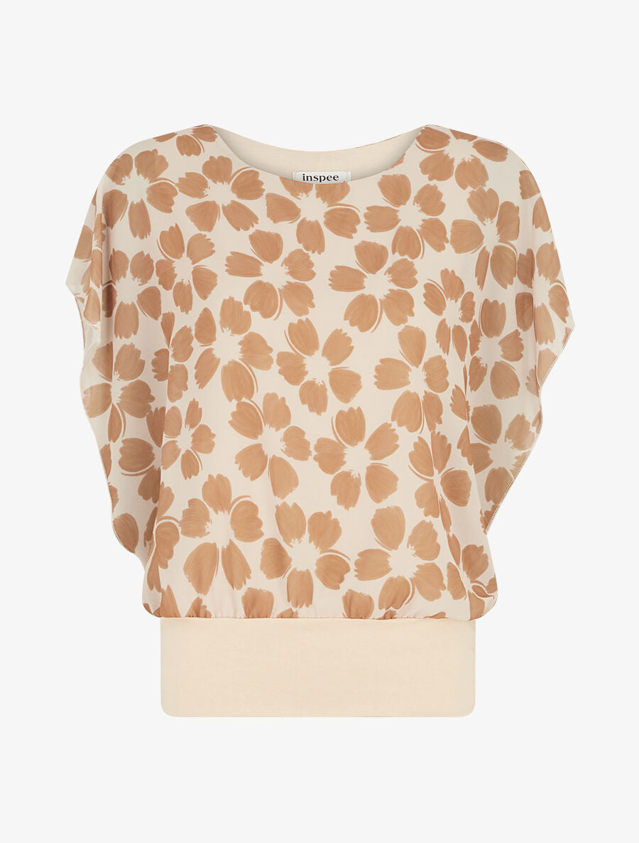 Top en voile à manches volantées imprimé fleurs - Beige - 4