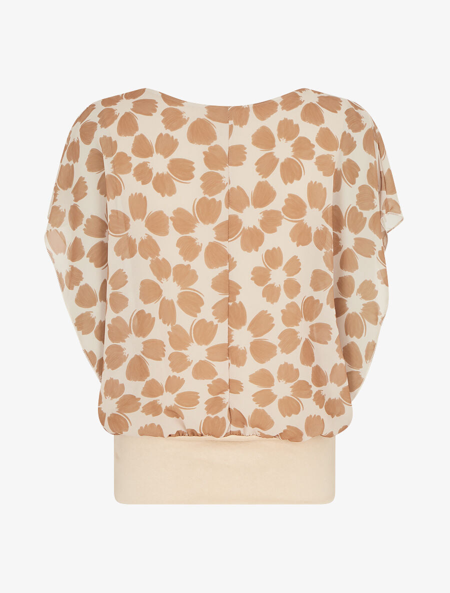 Top en voile à manches volantées imprimé fleurs - Beige - 2