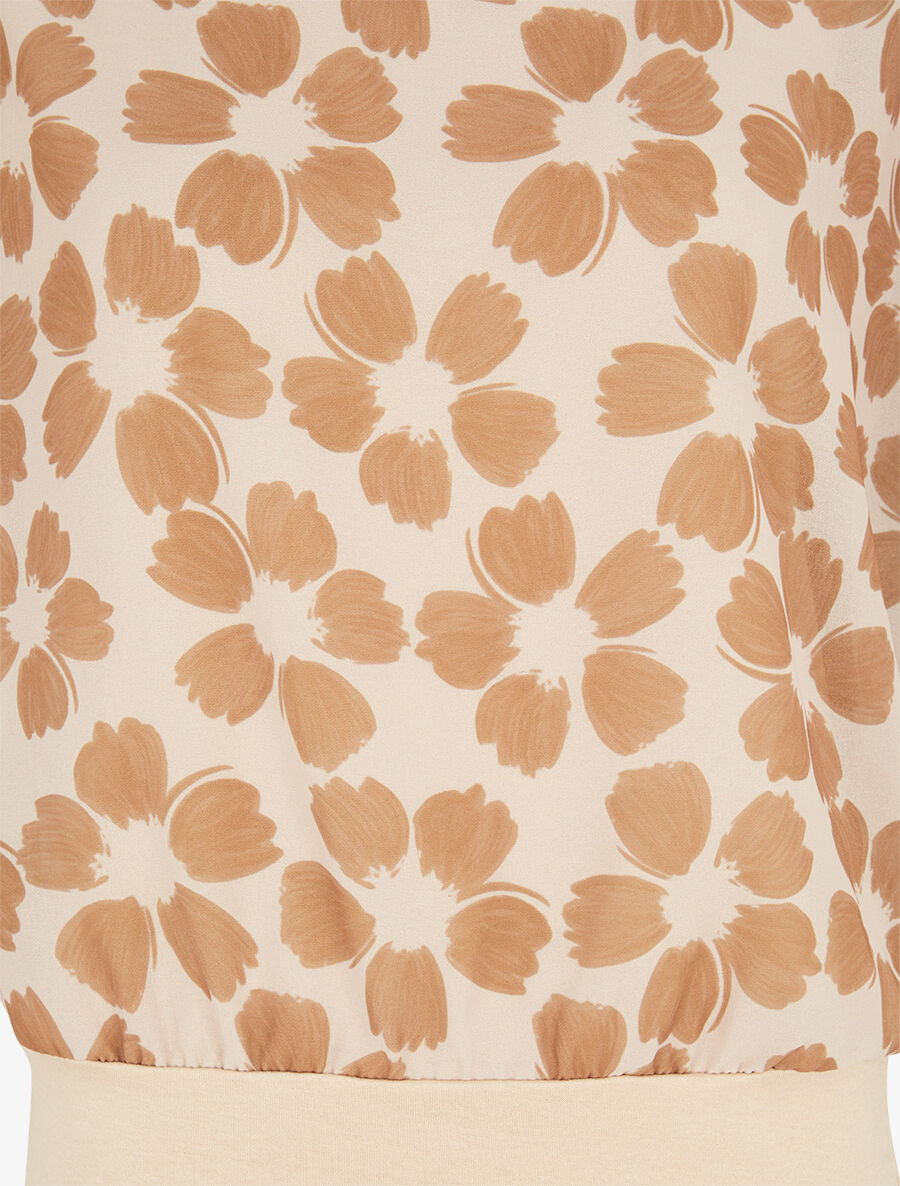 Top en voile à manches volantées imprimé fleurs - Beige - 3