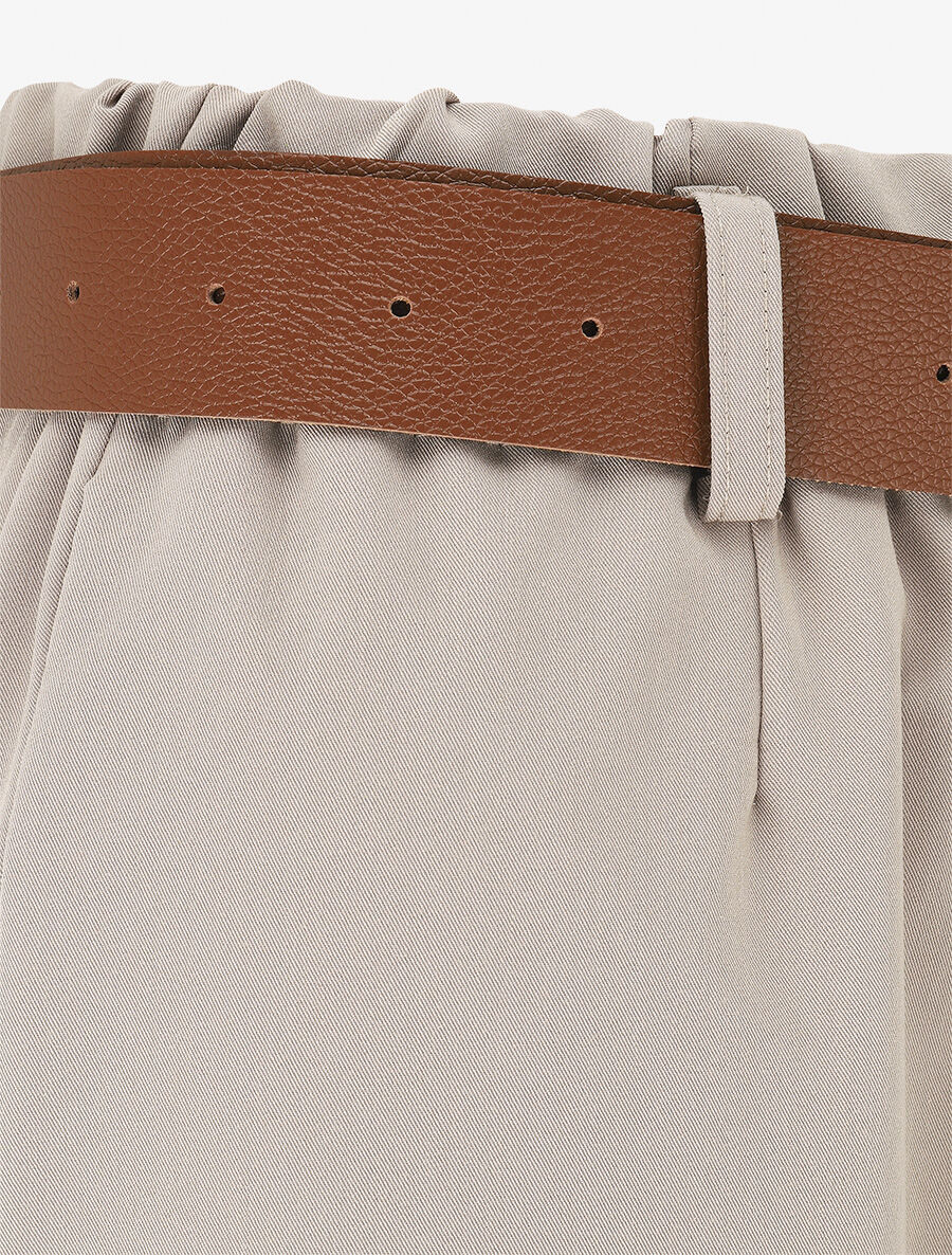 Pantalon long uni élastiqué - Beige - 3