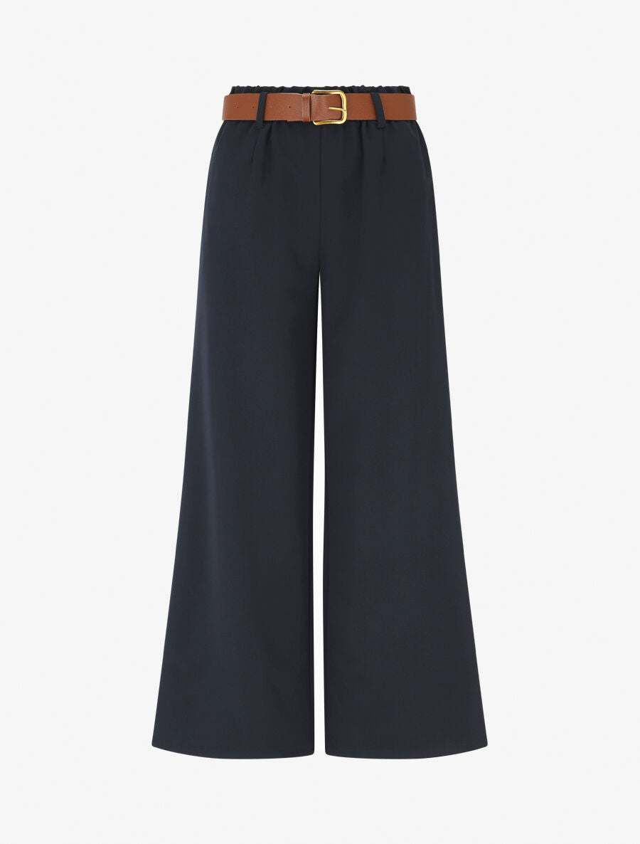 Pantalon long uni élastiqué - Marine - 1