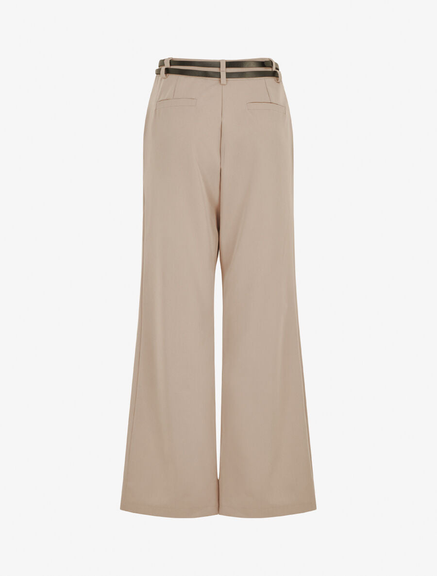 Pantalon droit taille haute ceinturée - Taupe clair - 2
