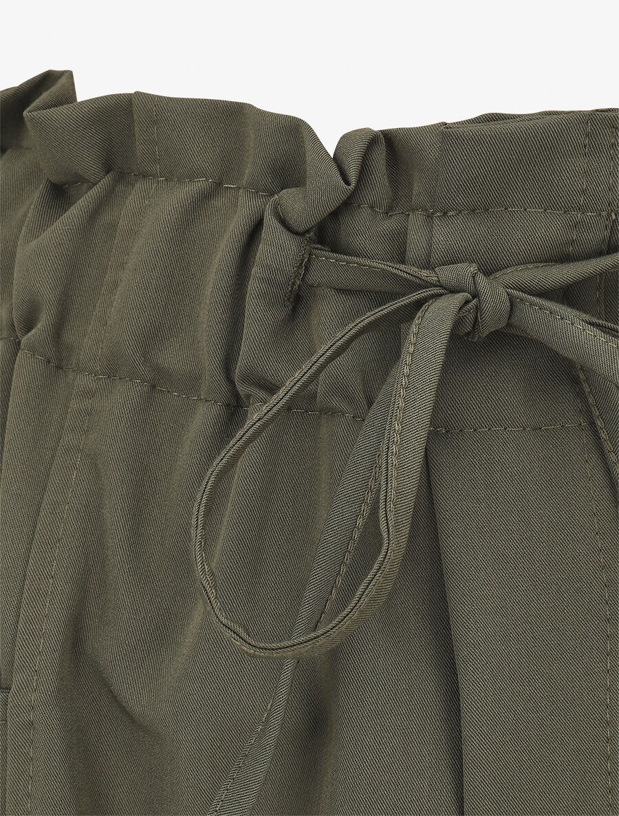 Pantalon droit taille haute élastiquée - Kaki - 3