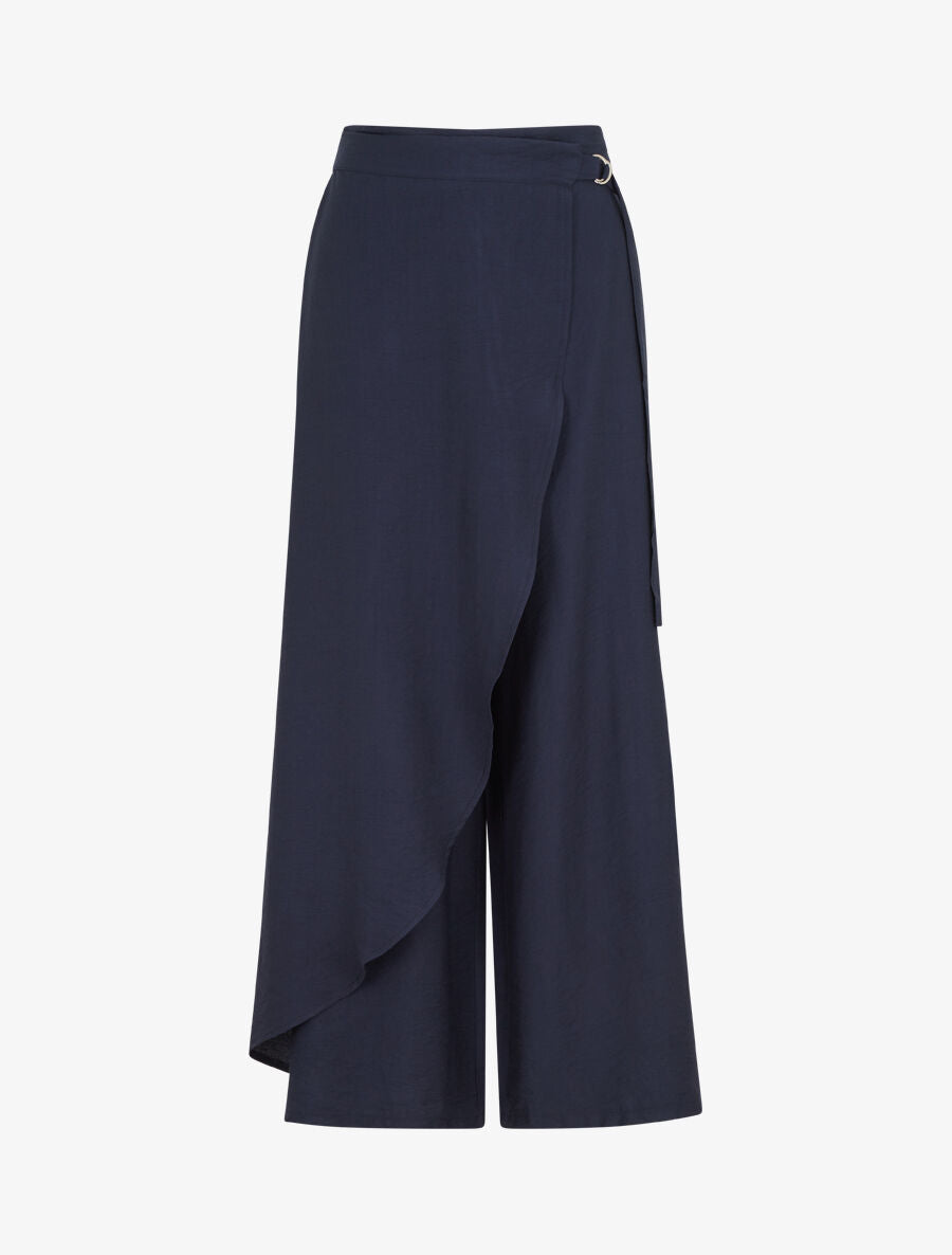 Pantalon droit uni à pan - Marine - 1