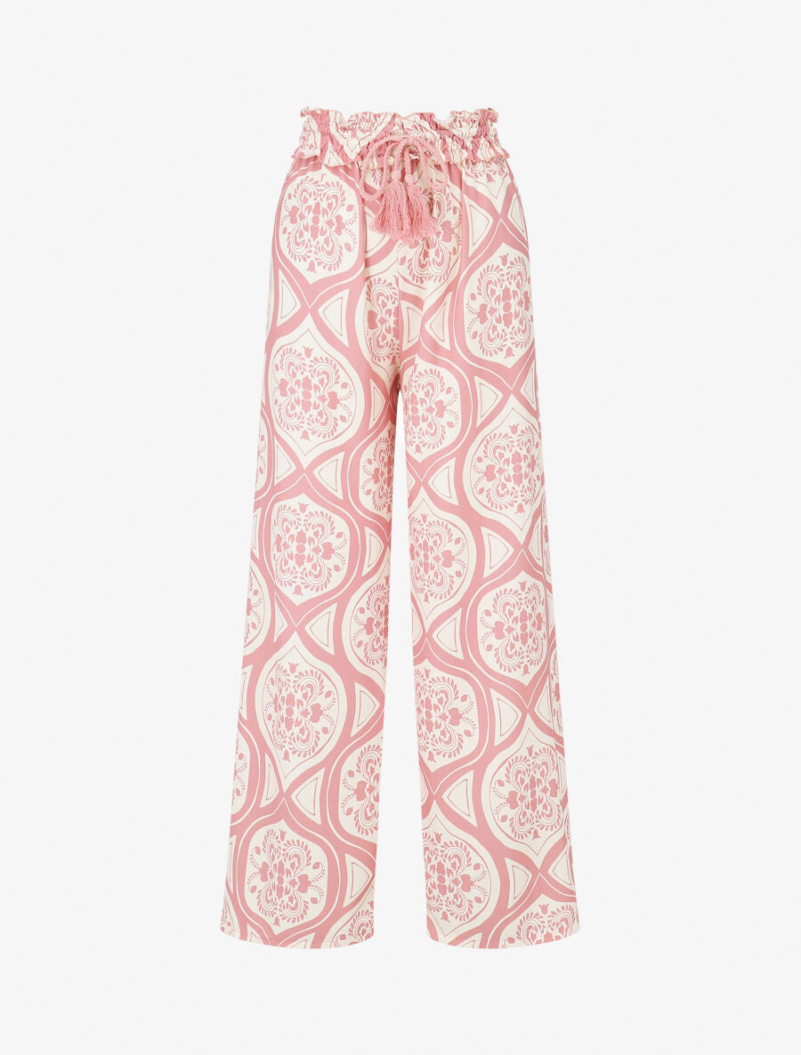 Pantalon élastiqué à imprimé graphique - Rose - 4