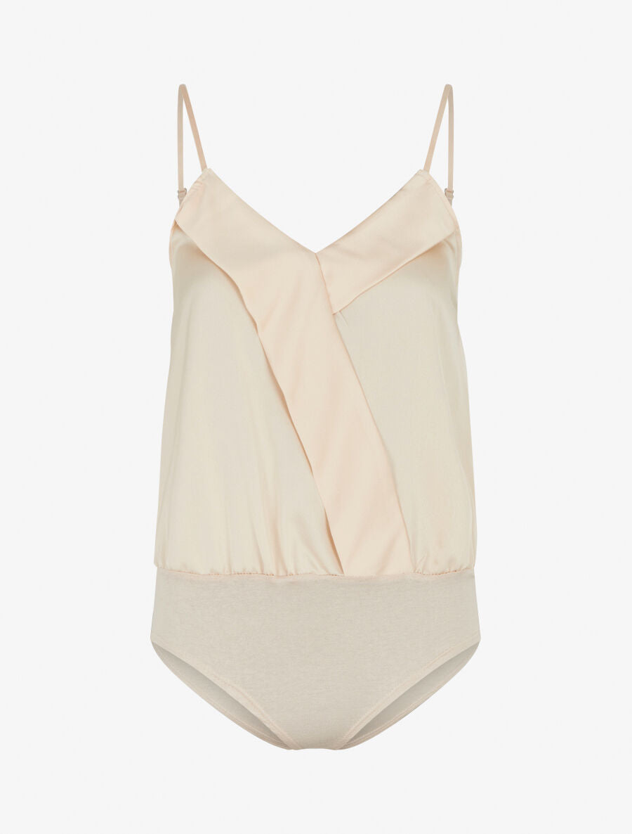 Body satiné à col V et fines bretelles - Blanc - 4