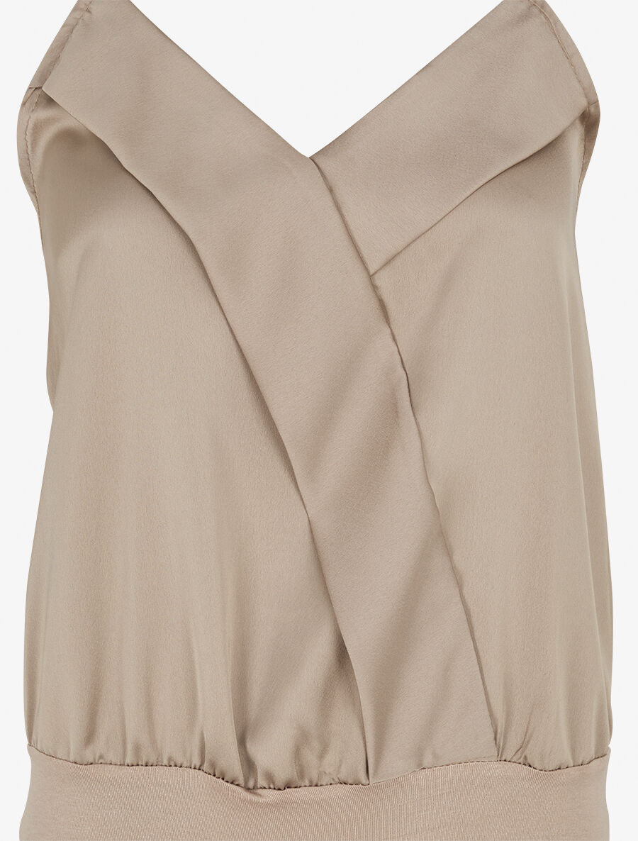 Body satiné à col V et fines bretelles - Taupe - 3