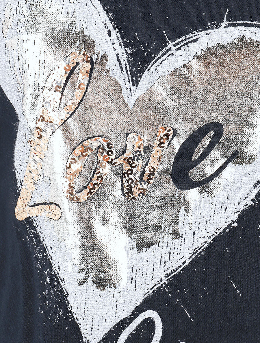 Pull à coeur irisé et sequins - Marine - 3