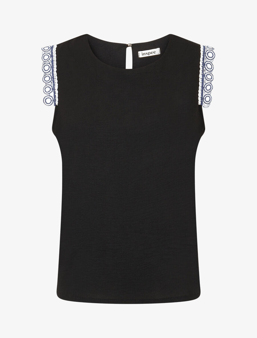 Top uni à détail broderies - Noir - 4
