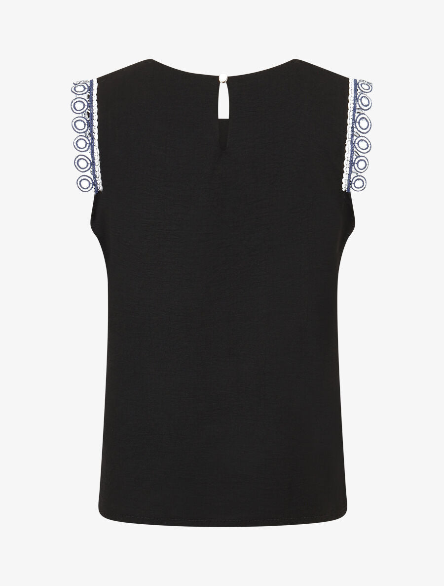 Top uni à détail broderies - Noir - 2