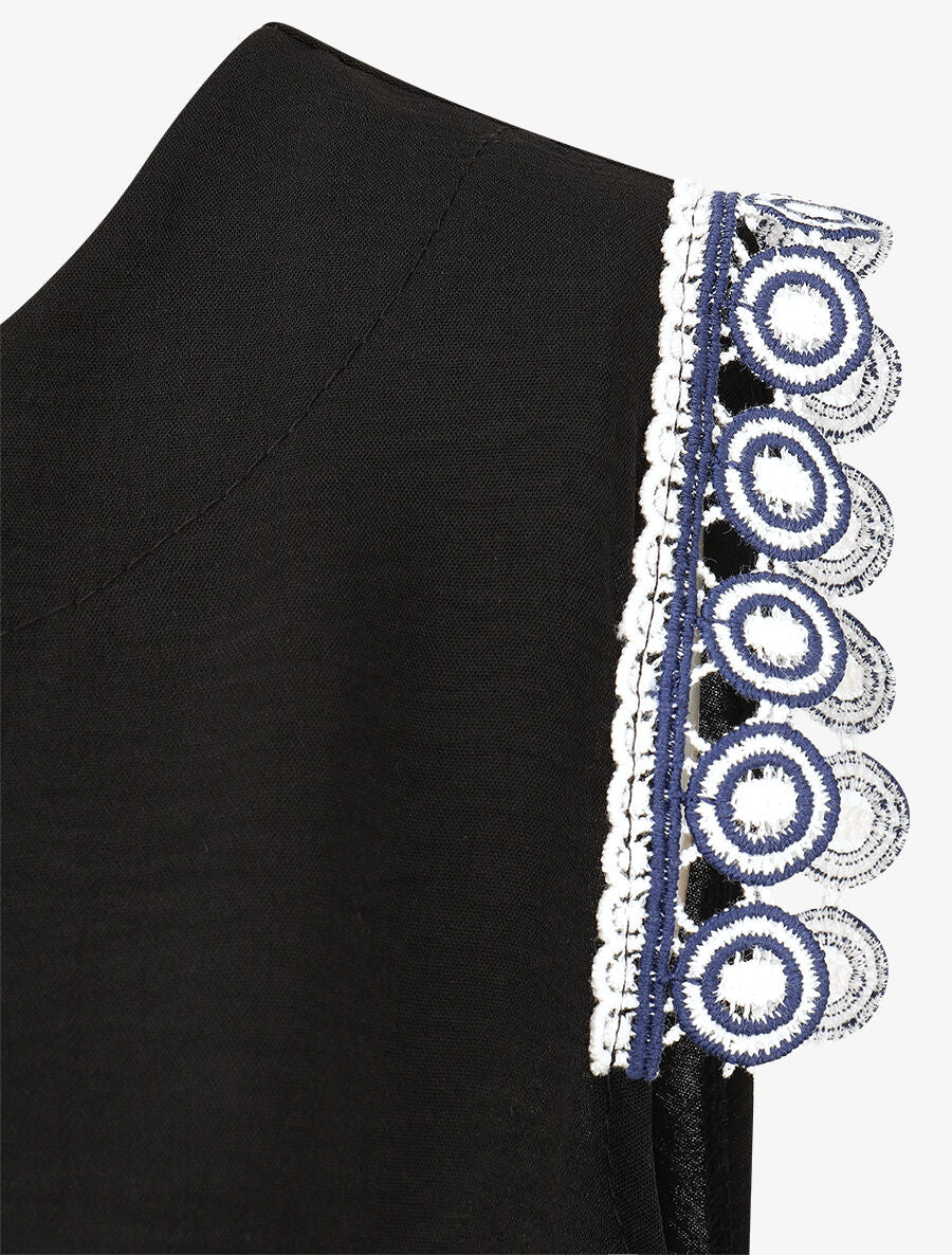 Top uni à détail broderies - Noir - 3