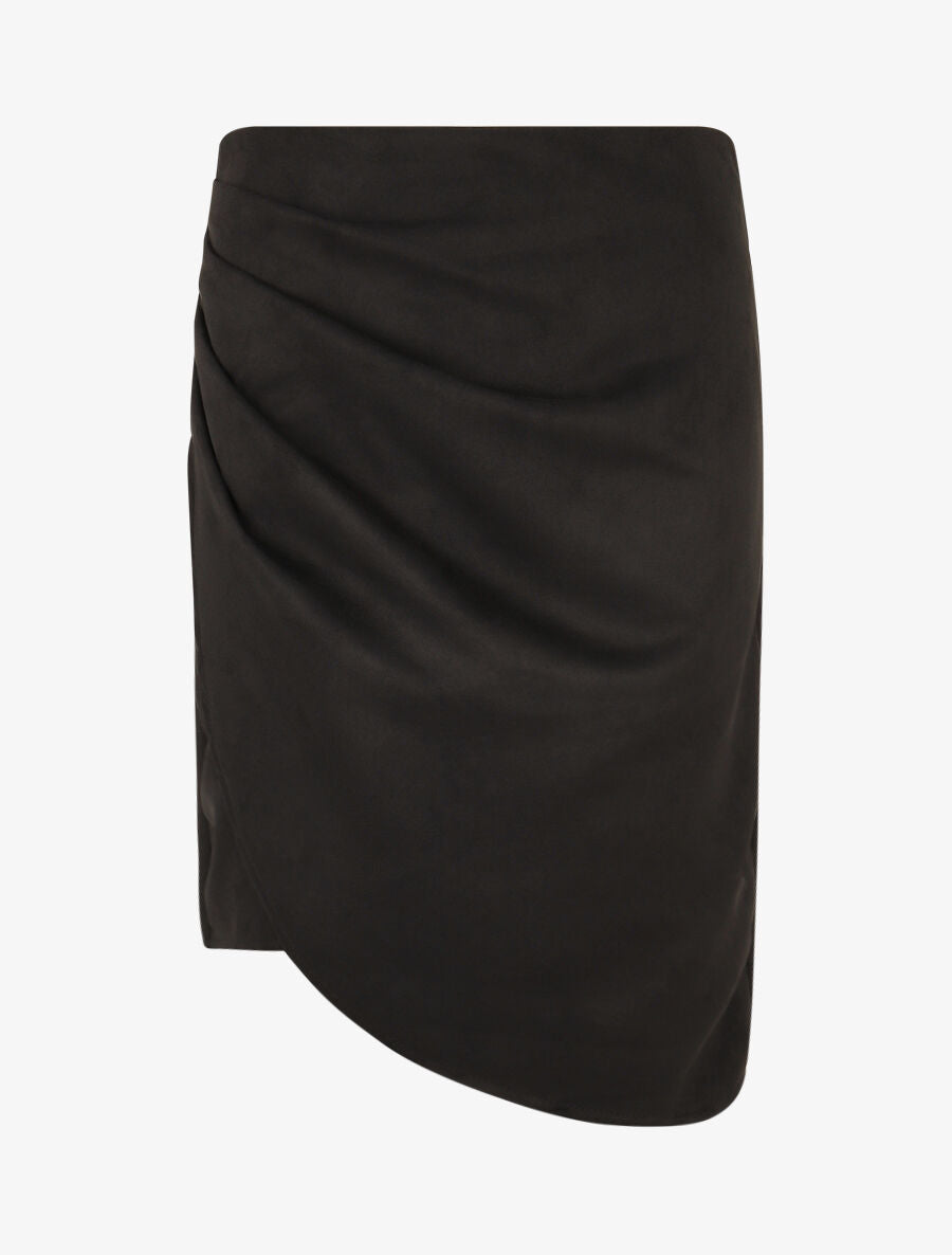 Jupe taille haute en suédine style portefeuille - Noir - 1