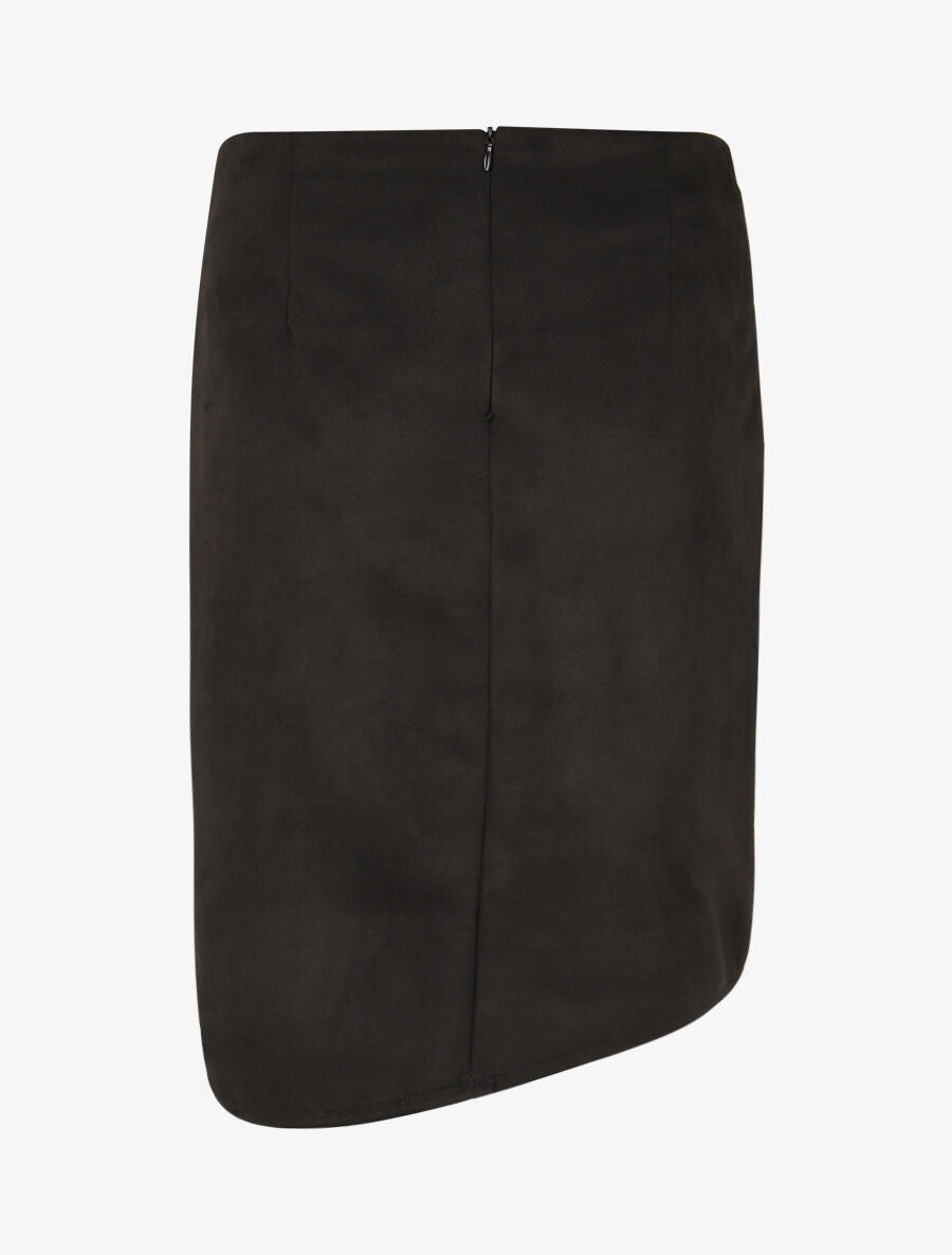 Jupe taille haute en suédine style portefeuille - Noir - 2