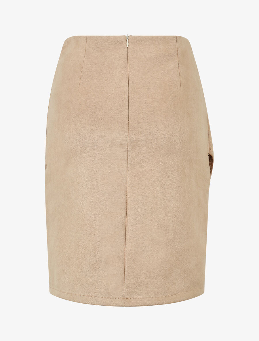 Jupe courte en suédine effet drapé - Beige - 2