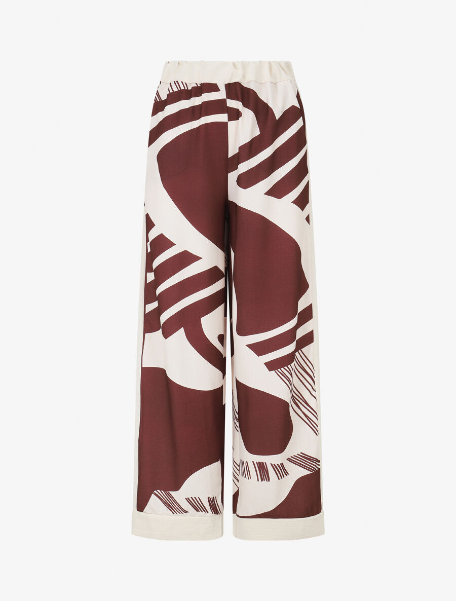 Pantalon droit taille haute imprimé fantaisie - Bordeaux - 1