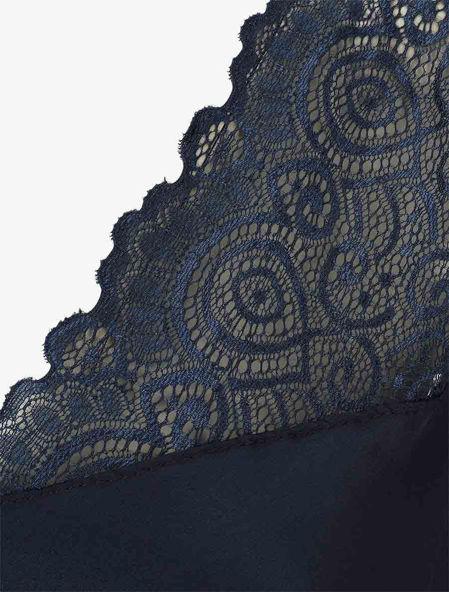 Top satiné à mancherons en dentelle - Marine - 3