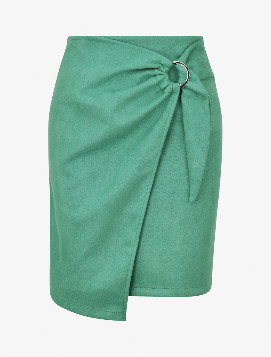 Jupe courte en suédine syle portefeuille - Vert - 4