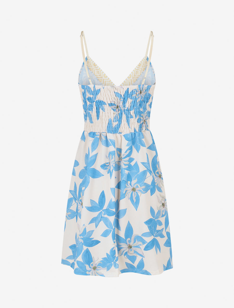 Robe à dos élastiqué imprimé fleurs - Bleu ciel - 2