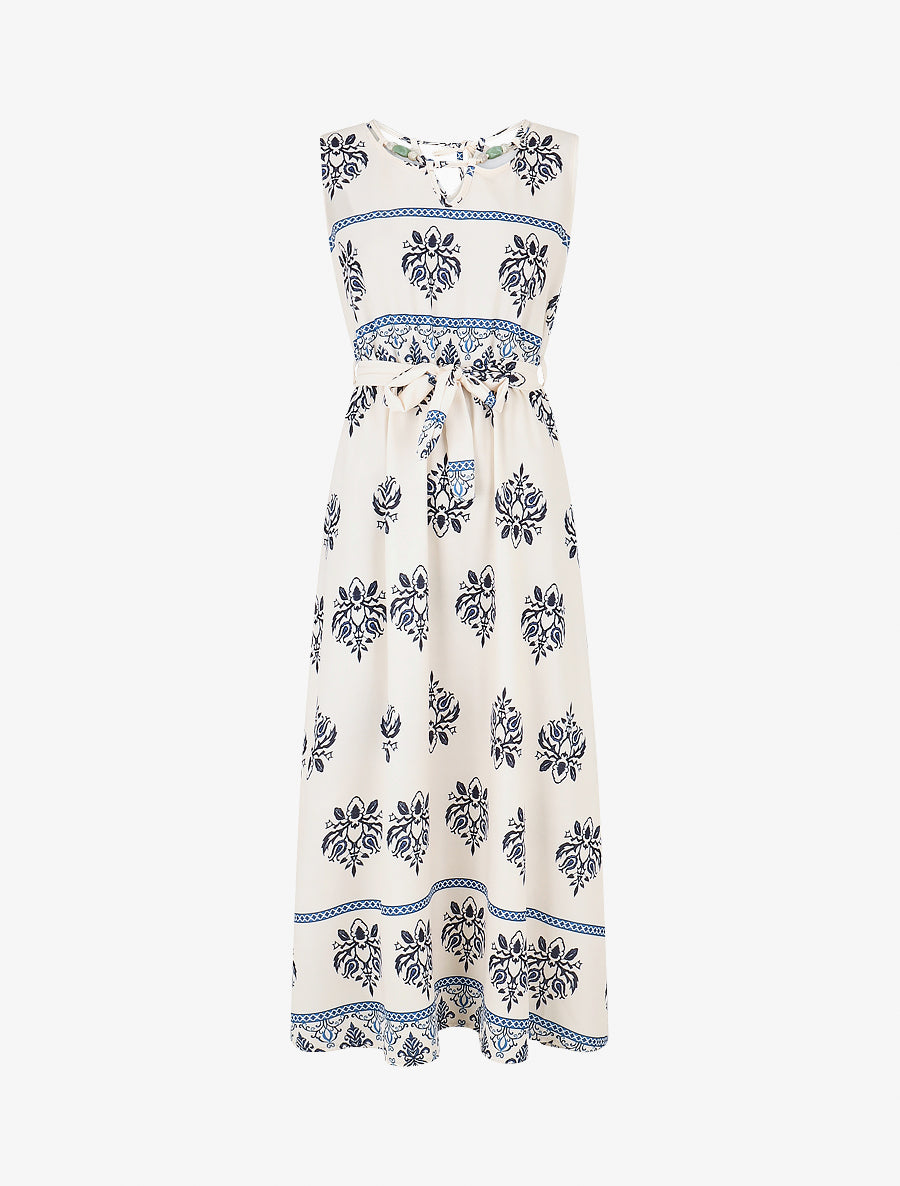 Robe élastiquée à imprimé ikat - Marine - 1