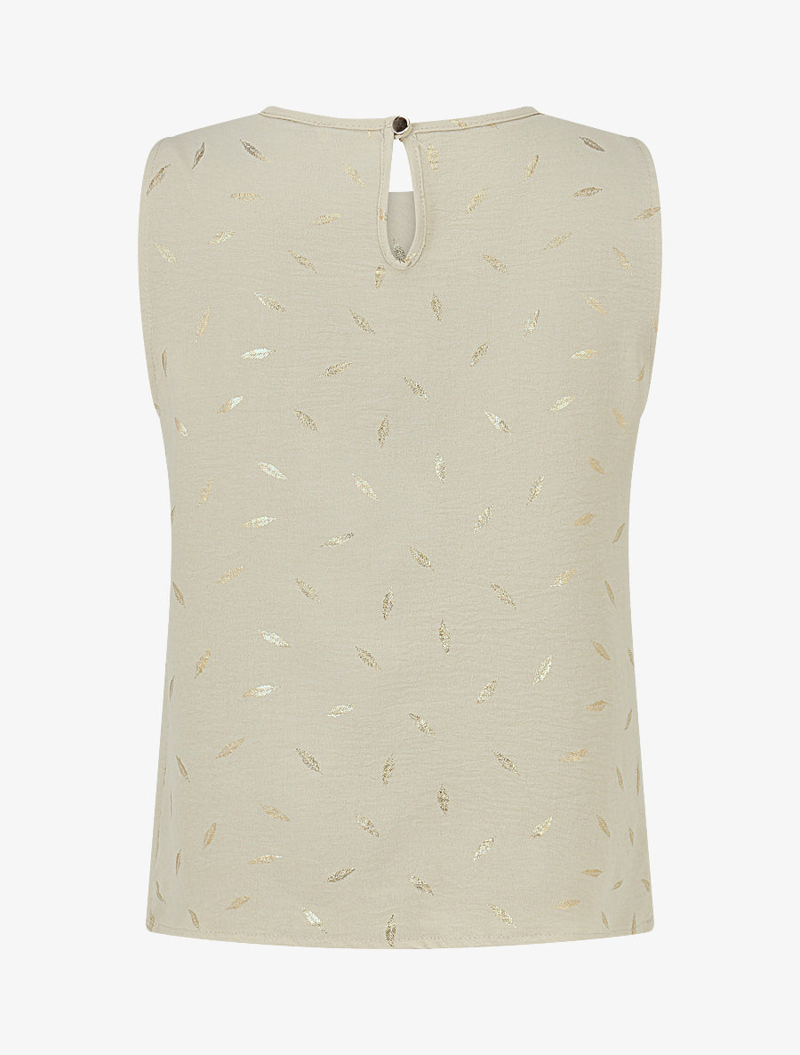 Top droit col fantaisie imprimé plumes dorées - Beige - 2